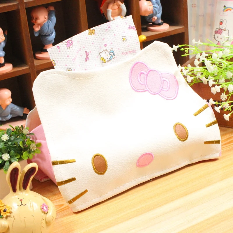 

Creative Cartoon Hello Kitty Leather Tissue Boxes Car Tissue Case Box; Cosmetics Papers BAG Holder Bag Case Pouch B48