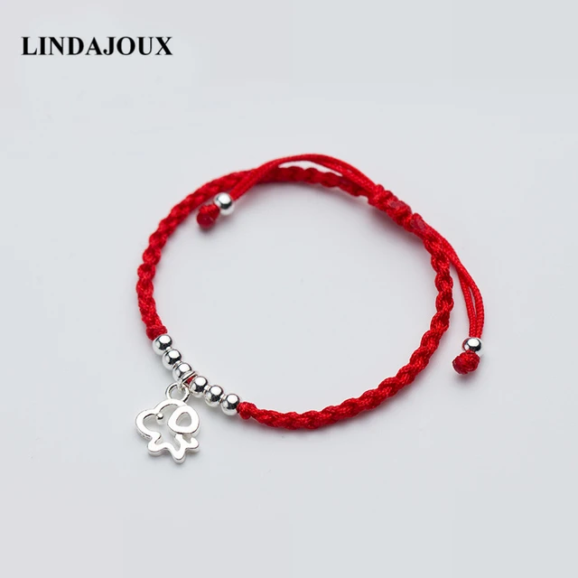 Lindajoux 925 Sterling Silver Cute Hollow Dog Charm Braided Red Lindajoux 925 Sterling Silver Cute Hollow Dog Charm Braided Red String Thread Bracelet For Women Adjule