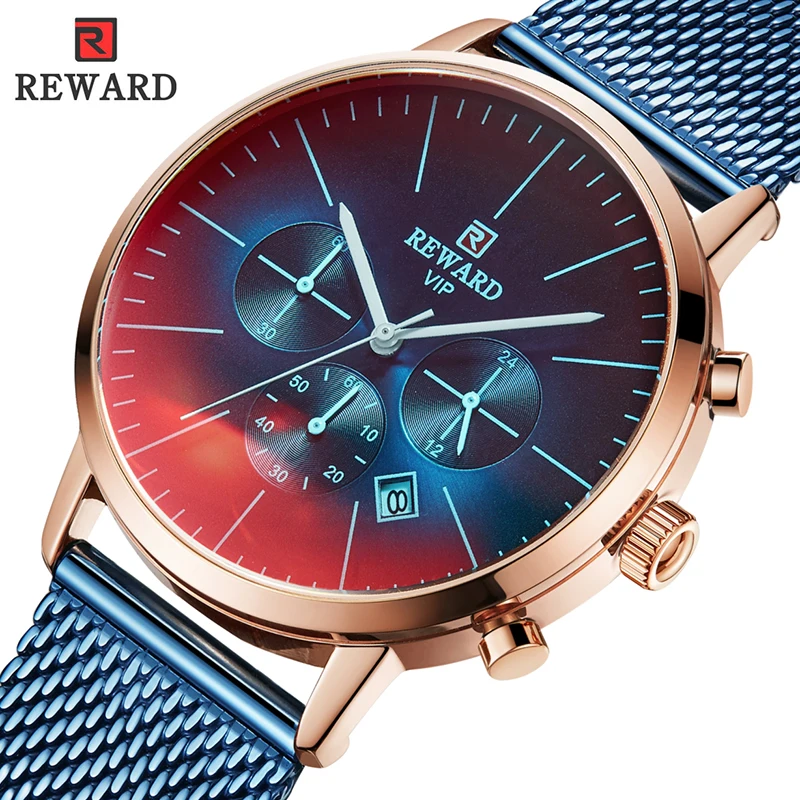 

REWARD Men's Watches Top Brand Luxury Stainless Steel Business Men Quartz Watch Stopwatch Calendar 24 Hour Waterproof Wristwatch