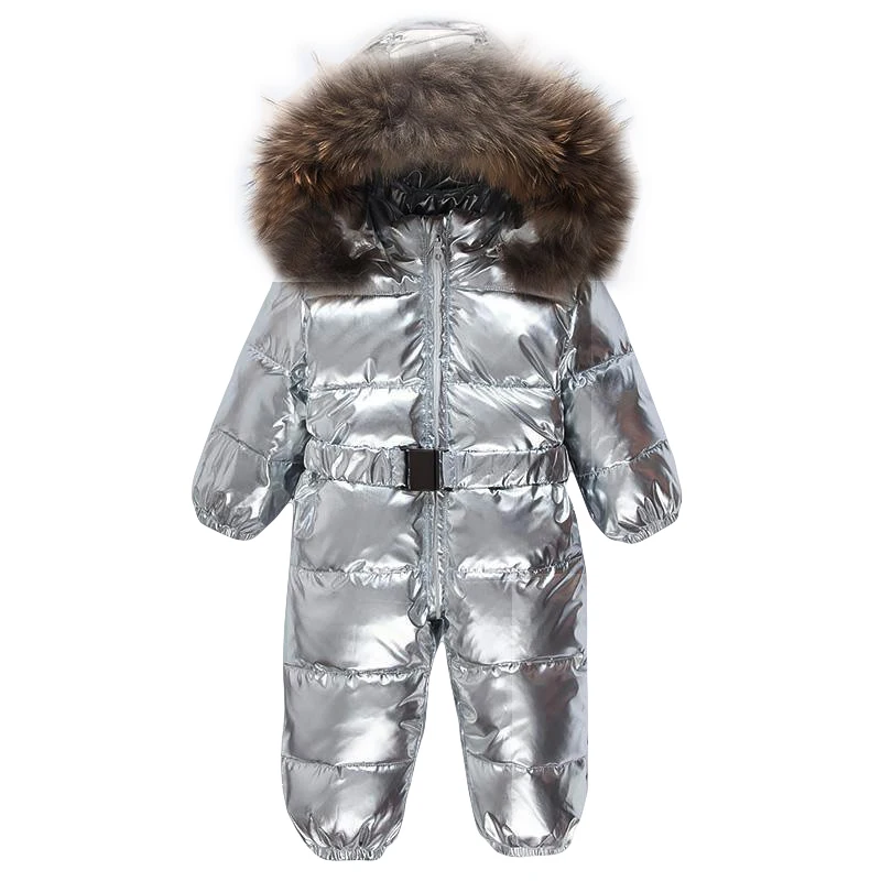 

Baby Winter Rompers Down Waterproof Jumpsuit Baby Girl Rompers Silvery Hooded Children Jumpsuit Infant Boy Snowsuit Overalls