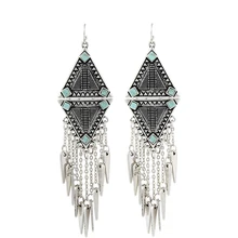 Fashion 2017 New Arrival Punk Women Ethnic Vintage Silver Plated Tassels Chunky Statement Drop Long Earrings