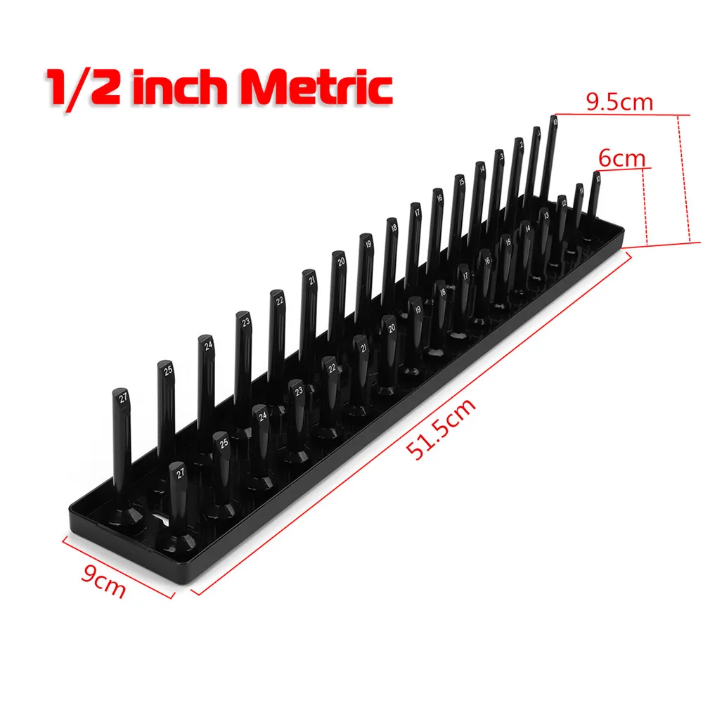 6Psc пластиковые 1/" 3/8" 1/" SAE и метрические гнезда рельсовые лотки полка 172-Slot органайзеры комплект для гаража и мастерской использования черный красный