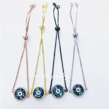 

10pcs/lot Stunning Bracelet Micro Pave CZ Round Turkey Evil Eye Abalone Shell Adjustable Link Bracelet Pulsera Bisuseria