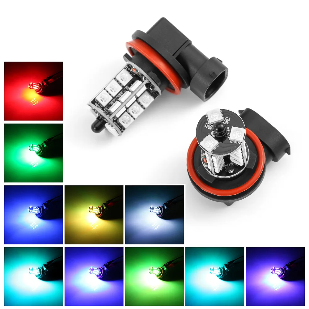 

2 Pieces LED Colorful Changing Tail Light H8/H9/H11 RGB Multi Color LED Fog Light Blubs With Remote Control For Car-styling