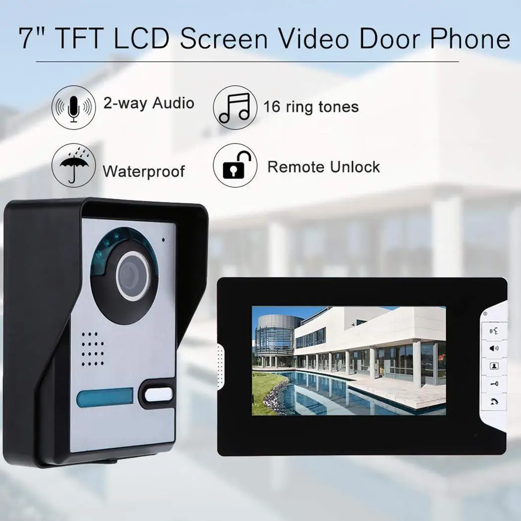 

7 inch LCD Video Doorbell Infrared Night Vision Waterproof 126mm x 95mm x 30mm 200M (4 x 0.75M) Doorbell EU, US