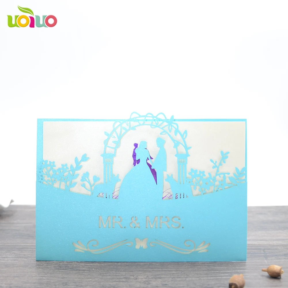 

free shipping 50set inc239 sky blue Wedding Invitation Card Romantic Cards Envelope Delicate Carved Pattern couple Invitation