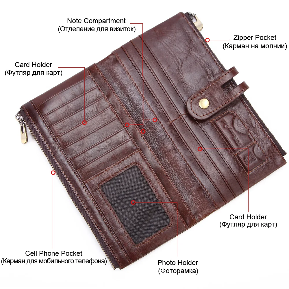 MISFITS new vintage men long wallet genuine leather male purse clutch wallet for phone high quality card holder zipper money bag