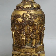 USPS в США S1949 1" Тибет Тибетский Буддизм Бронзовый 24 К Gold Gilt Pot Jar Крок Ваза Будда пагода