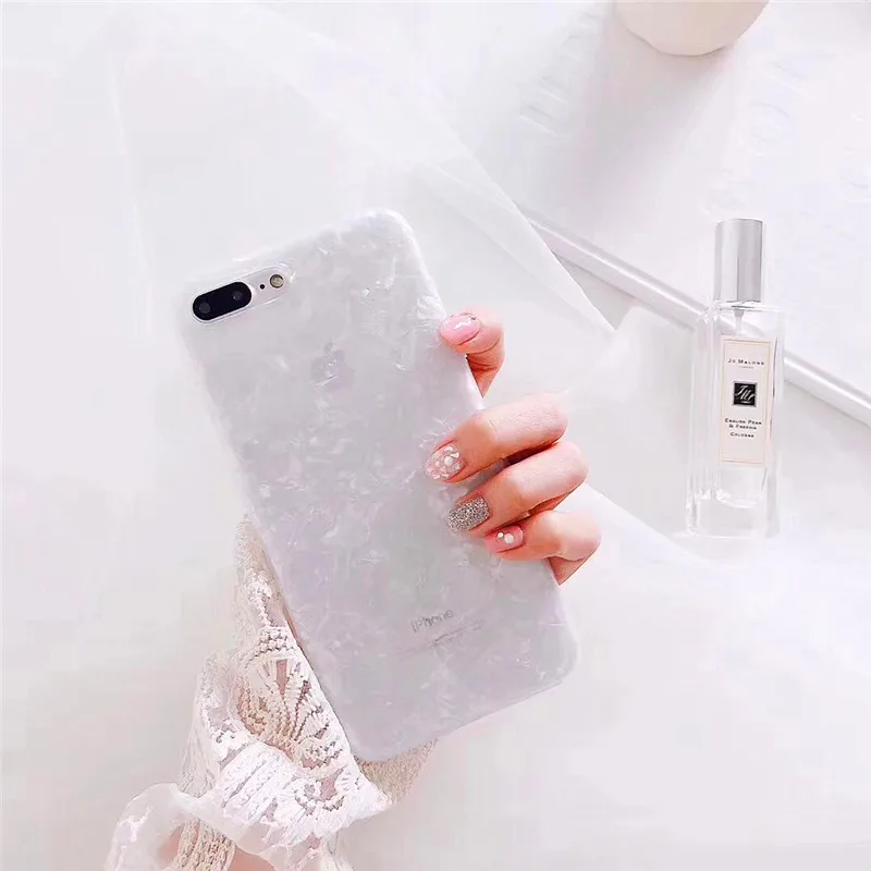 LUDI Cute Half-transparent Marble Phone Case for iphone 7 8 6 6s Plus Soft TPU Glossy Back Cover for iphone X                   6