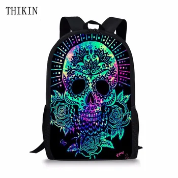 

THIKIN School Bags for Teenager Boys Cool Punk Candy Skull Printing 3D Children Backpacks Schoolbag Girls Kids Toddler Ployester