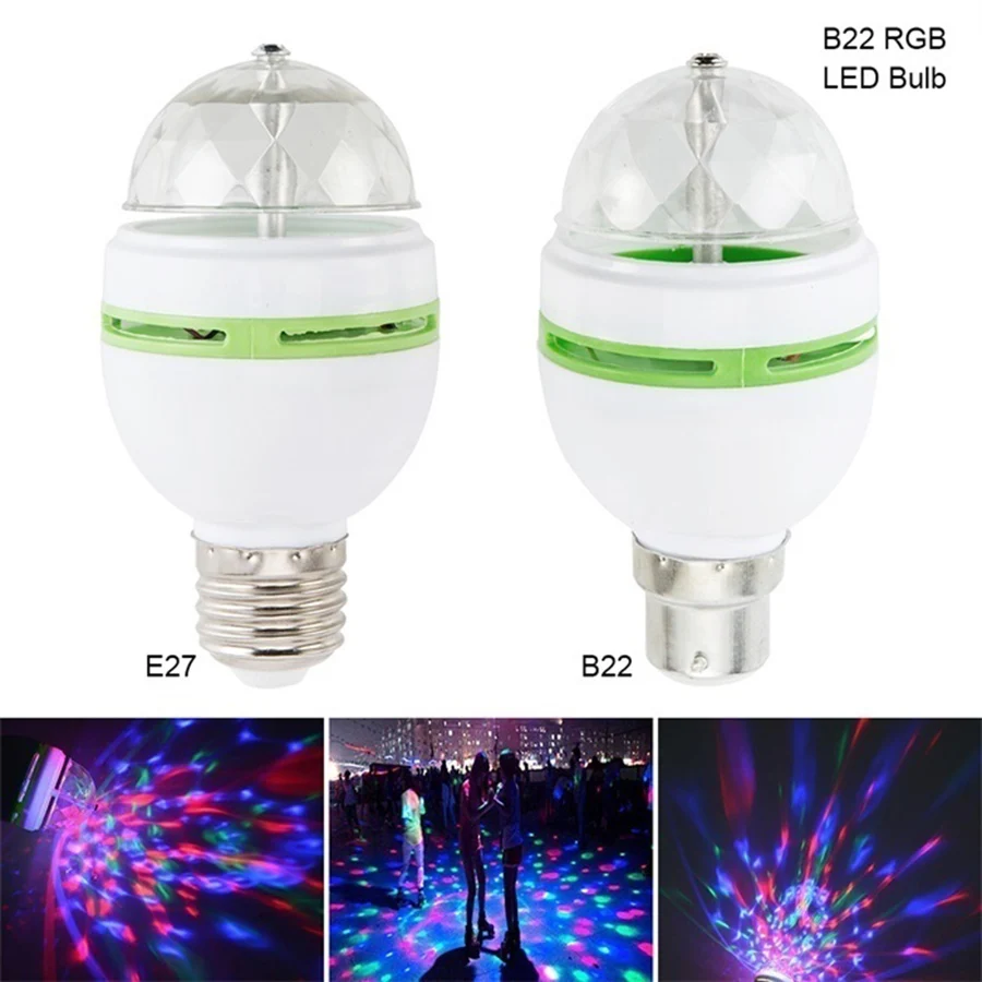 Модная 3 Вт E27 B22 вращающаяся светодиодная сценическая лампа RGB хрустальные
