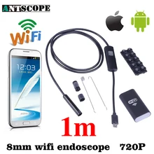 Antscope iPhone, Android Wi-Fi эндоскопа HD 8 мм 720 P 1 м Водонепроницаемый инспекции Камера Змея пробки IOS endoskop Android компьютер Mac