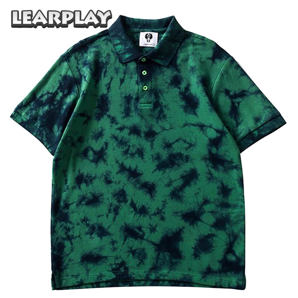

2019 Summer Tie Dye Printing Polo Shirt Cotton Men Adults Short Sleeve Loose Tee Shirts Hip Hop Streetwear Casual Tops 5 Colors