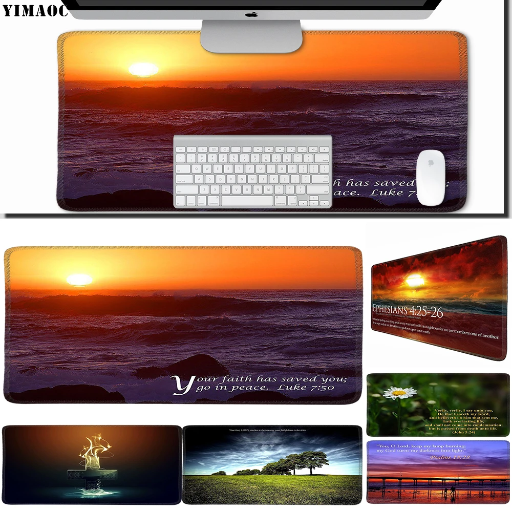 YIMAOC 30*70 см большой Мышь геймер резиновый коврик для компьютерной мыши игровой стол коврик с блокировкой края Стих Библии Иисус Христос