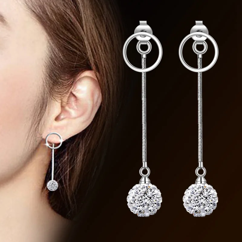 

South Korea Earrings Jewelry Crystal Long Temperament Pearl Earrings Minimalism Personality Ear chain Dangle Ear Line For Women