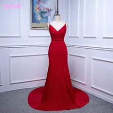 YQLNNE красный Длинные платье для выпускного с подолом в виде русалочьего хвоста глубоким v-образным вырезом Кристаллы Вечернее платье с бисером платье
