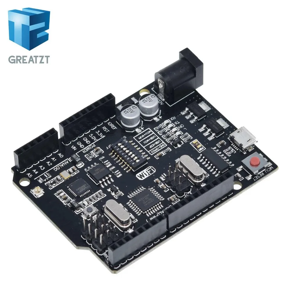 GREATZT UNO+ WiFi R3 ATmega328P+ ESP8266(32 Мб памяти) USB-TTL CH340G для Arduino Uno, NodeMCU, WeMos ESP8266 новое поступление