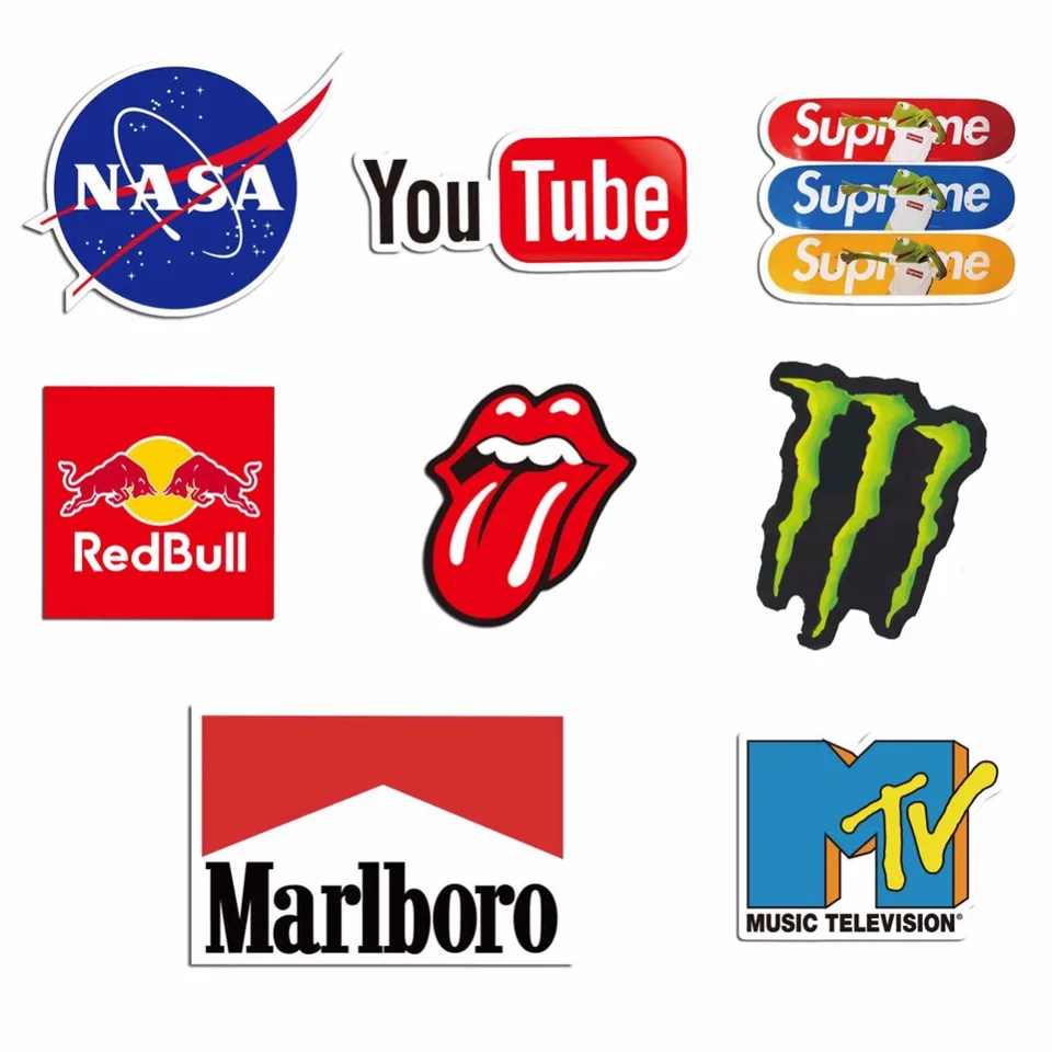 Stickers 9pcs Brand Logo Nasa Redbull Sexy Skateboard Cool Waterproof Suitcase Boxes Laptop Guitar Luggage Bicycle Toy Colorful Stickers Aliexpress