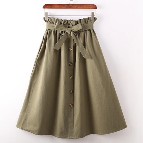 Garemay, Женская юбка-трапеция средней длины с пуговицами, белая, Ретро стиль, на пуговицах, эластичная, высокая талия, Женская юбка на шнуровке, хлопковые юбки для женщин, s - Цвет: Army green