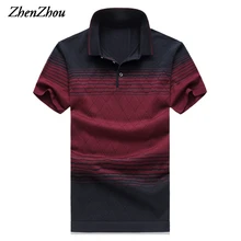Летние мужские рубашки поло из натурального шелка, полосатые мужские рубашки поло с коротким рукавом, мужские рубашки поло M-6XL