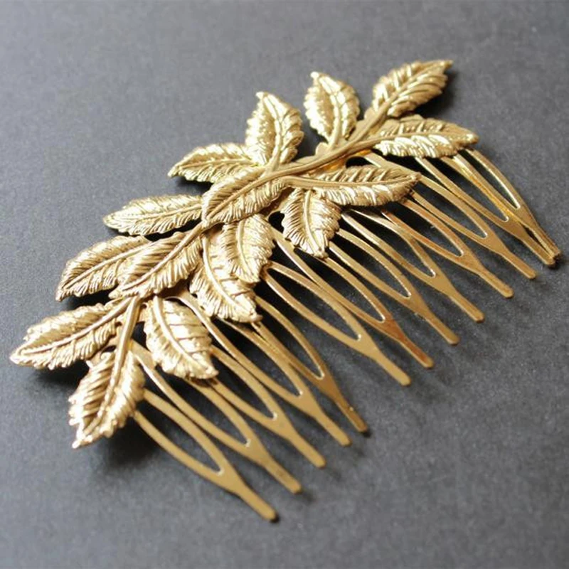 

Fashion Hair Clips Comb Shape Gold Leaf Branch Pattern Hair Pin Clip Dress Snap Hollow Comb Jewelry Wholesale 12 Pcs