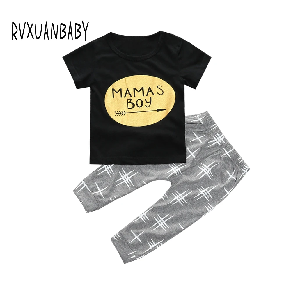 Baby Boy Clothes Newborn Clothing Set Summer Short Sleeved Gold Printing T-shirt + Pants Suit Infant Kids |