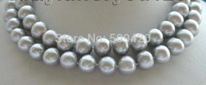 

Free Shipping >>33" Natural 10mm Round Gray Pearl Necklace