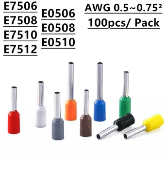 

100pcs E0506 E0508 E0510 E7506 E7508 E7510 Insulated Ferrules Terminal Block Cord End Wire Connector 2.5mm2,Crimp Terminator