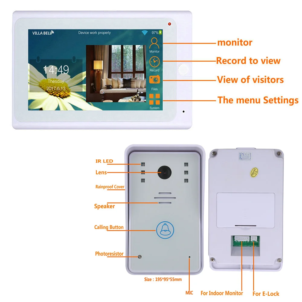 Yobang безопасность 2*7 дюймов мониторы проводной/беспроводной Wifi IP видео телефон двери дверной звонок Домофон системы с белый проводной Cam