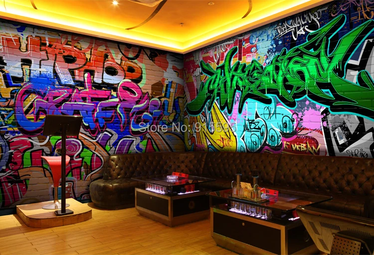 Пользовательские фото обои модные персональные граффити буквы обои бар КТВ Танцевальная Студия спальня фон Настенная роспись обои