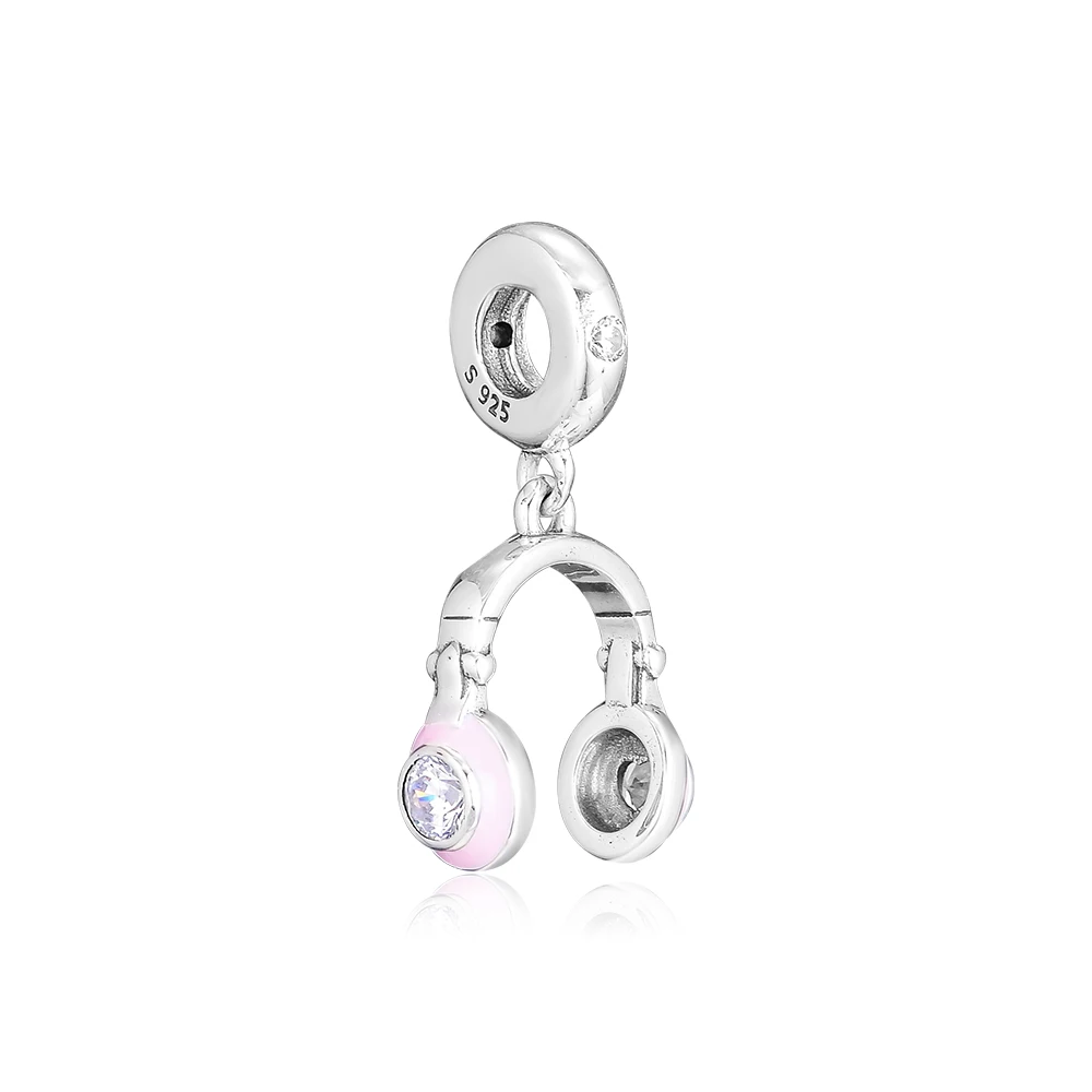 

CKK Silver 925 Jewelry Pink Headphones Hanging Charm Beads Fits Original Bracelets & Bangel Fashion Gift