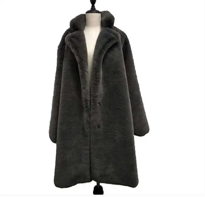 Зимняя женская куртка из искусственного меха кролика Рекс, пальто с отложным воротником, меховые парки, женское приталенное пальто с длинным рукавом и разрезом по бокам L1520