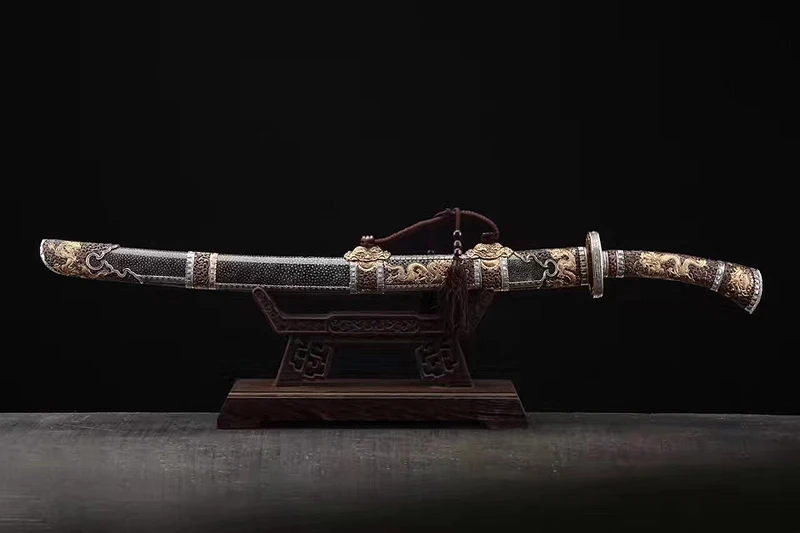 

Chinese Qing Dynasty Sword Fully Hand-made Damascus folded steel Full tang Red blade Sword Water Quenched &hand fine polished