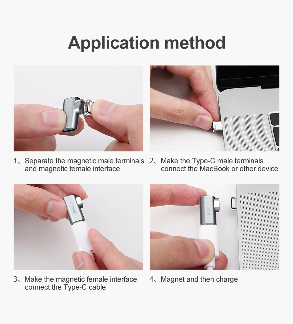 Baseus кабель usb type-C к магнитному адаптеру type-C для Macbook samsung s8 s9 OnePlus 5 5T 6 быстрая зарядка магнит USB-C разъем