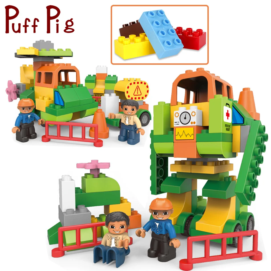 

PuffPig 61PCS Jungle Rescue legorreta Duploed Bricks City Transformed Figures Building Blocks Creator Toys For Children Zabawki
