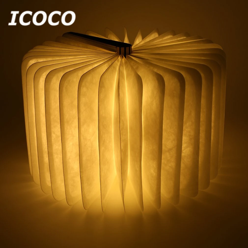 ICOCO USB светодиодный складная деревянная книжная лампа Магнитная Ночной