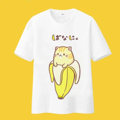 Футболка Bananya Мужская для косплея хлопковая рубашка с рисунком банана кота