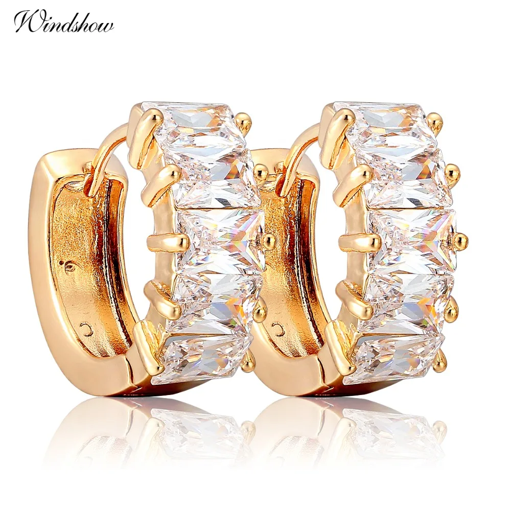 Yellow Gold Plated Five Princess Cut Rectangle Cz Diamond Small Yellow Gold Plated Five Princess Cut Rectangle Cz Diamond Small Huggies Hoop Earrings Jewelry Brincos For Womens Accessory In From