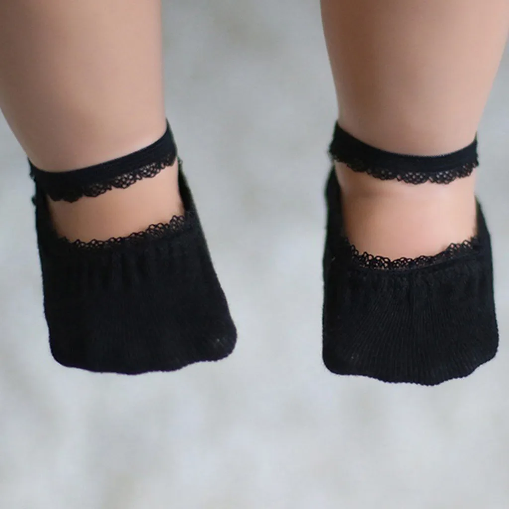 

Newborn Kids Socks Cotton baby Girls Short Socks Summer Causal cute Lace Inside Solid Black Ankle Anti Slip Socks L0716