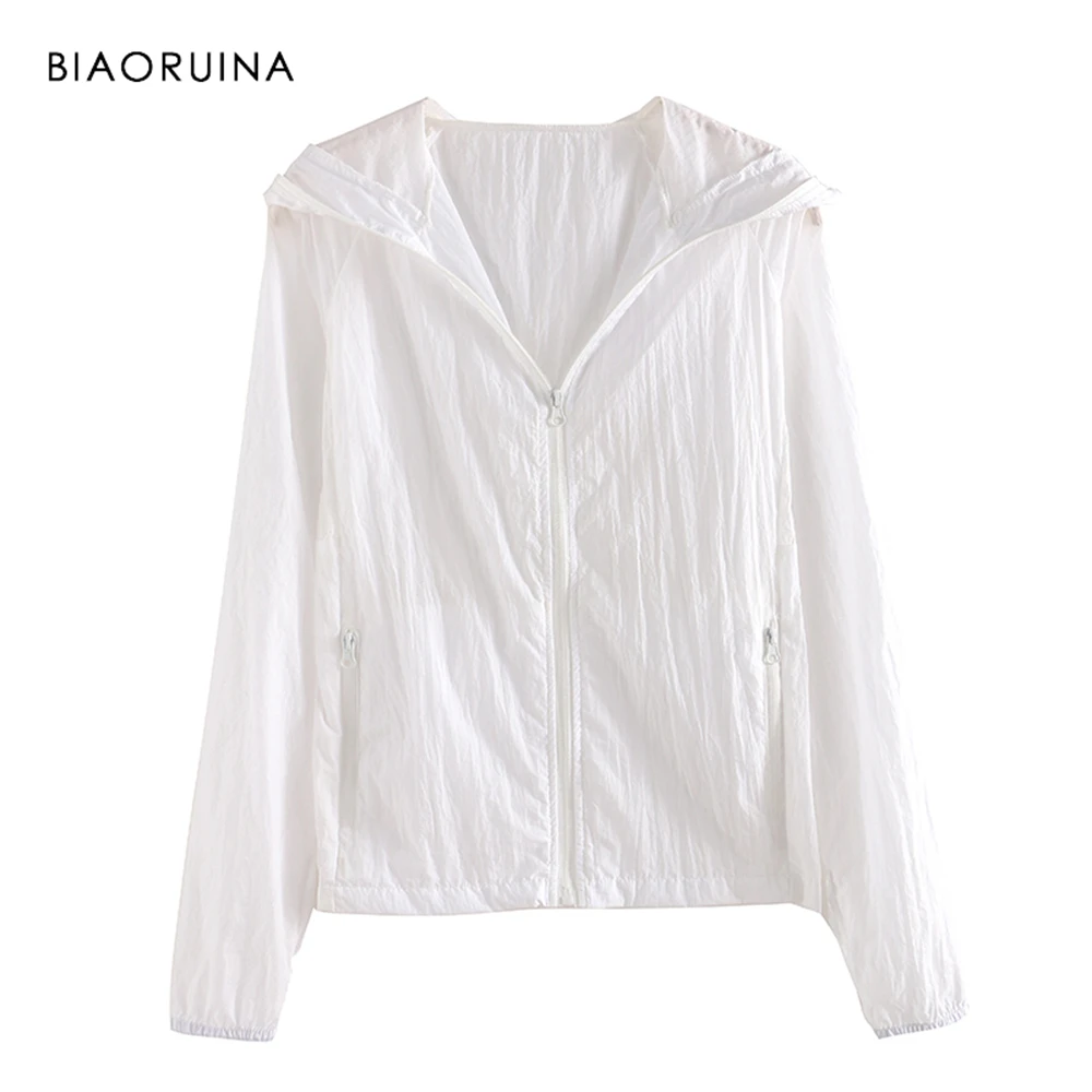 BIAORUINA النساء عارضة واقية من الشمس رقيقة سترة معطف سحابات الإناث الصيف كل مباراة فضفاض قميص التوالي معطف مقنع BIAORUINA النساء عارضة واقية من الشمس رقيقة سترة معطف سحابات الإناث الصيف كل مباراة فضفاض قميص التوالي معطف مقنع