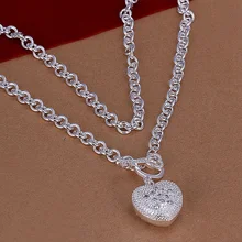 Silver plated exquisite luxury gorgeous charm fashion heart cute women stone heart spoons Necklace Silver jewelry N022