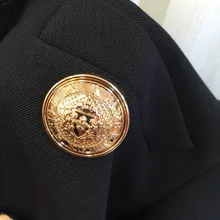 Высокое качество! Брендовый классический черный твил двубортный блейзер с золотым тиснением на пуговицах с длинными рукавами для женщин