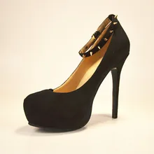 2015 Summer Style Suede Women’s Stiletto Heel Platform Shoes with Buckle Ankle Strap Rivets Solid Cover High Thin Heels
