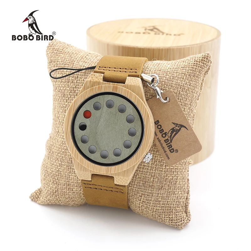 BOBO BIRD Men's Wood Bamboo Wristwatch 12 Holes Design Men Top Brand Wooden Wrist Watches in wood Box