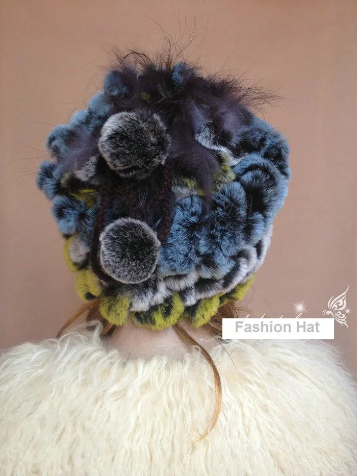 Женская шапка с мехом, шапка, шарф с мехом кролика Рекс, ручная вязка, женские разноцветные фиолетовые шапки на осень и зиму, 4 цвета, H22