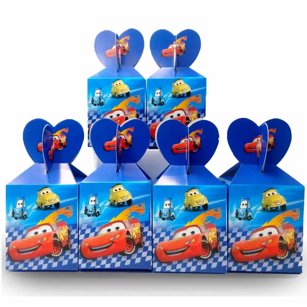 

HOT 6pcs/set Lightning Mcqueen Party Supplies Birthday Paper Candy Box Kids Birthday Decoration Baby Shower Paper Boxes