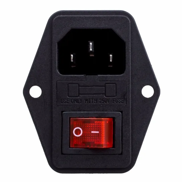 Best Price 1PCS Black Red AC 250V 10A 3 Terminal Power Socket with Fuse Holder