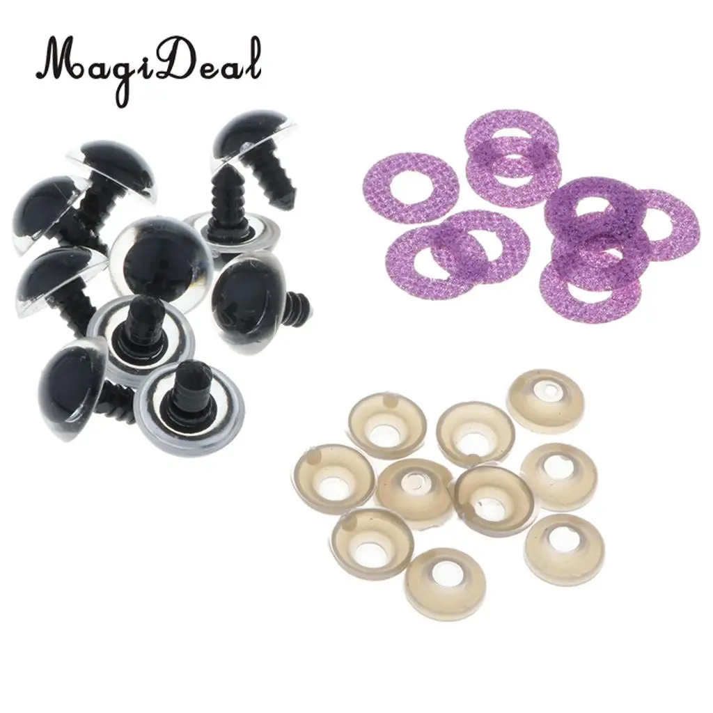 10pcs 16mm Plastic Round Safety Eyes + Glitter Nonwovens + Washers For Teddy Bear Soft Stuffed Toy DIY