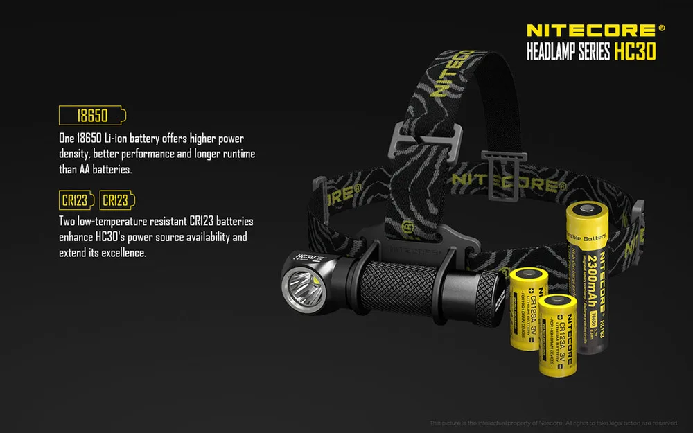 Nitecore HC30 светодиодные фары с nitecore NL188 18650 3200 аккумулятор XM-L2 U2 1000 люмен металлический uniboy широкий луч налобный фонарь