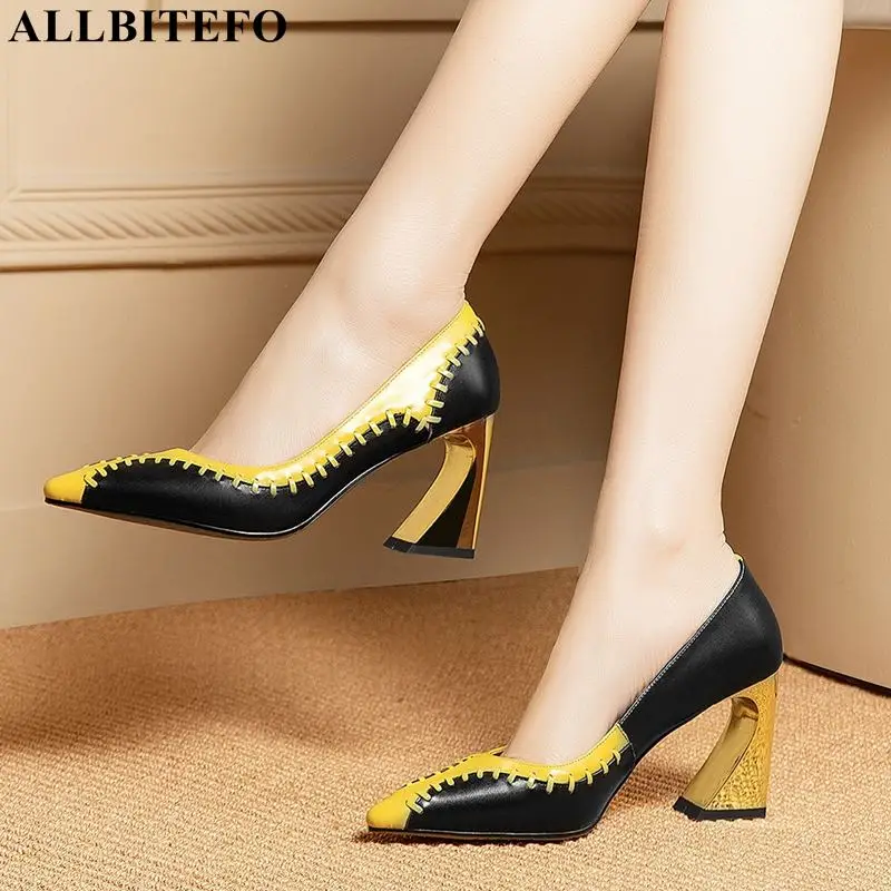 Buy Allbitefo Natural Genuine Leather Women High Heels